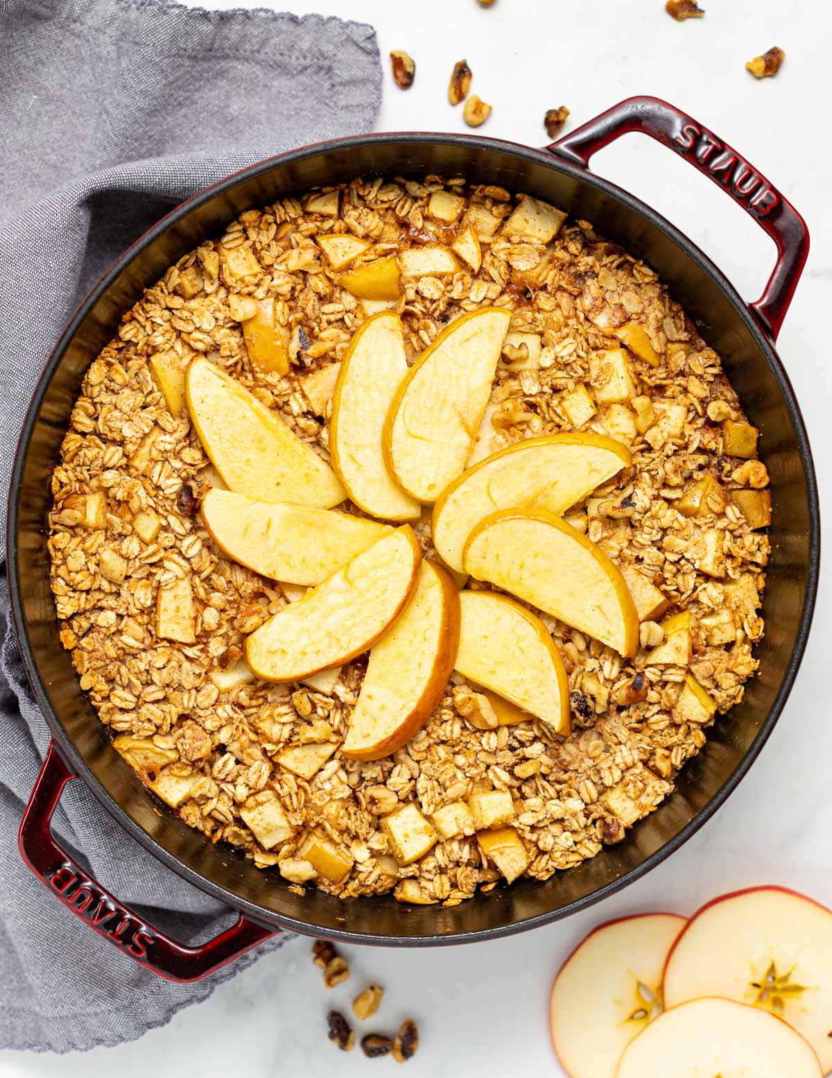 a pan of apple baked oatmeal