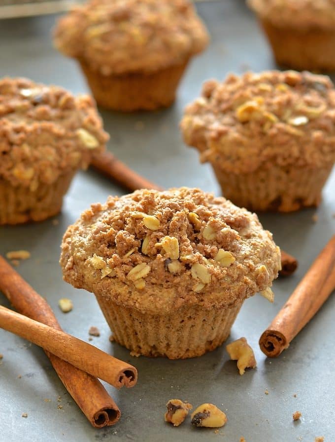 Deliciously soft & fluffy vegan apple muffins, loaded with sweet, tender fruit and topped with an irresistibly crumbly, cinnamony, streusel topping.