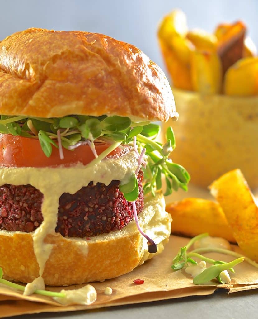 Bring on the burgers! These Beet Lentil & Quinoa Burgers are big, hearty & flavourful. A splodge of creamy horseradish sauce complements the earthy beets perfectly & provides a veggie burger taste sensation!