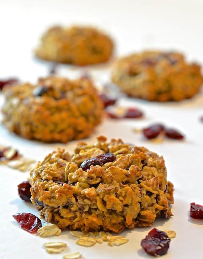 Grab and go breakfasts don't get any better than these Cranberry & Coconut Breakfast Cookies. Dense, crunchy, chewy, delicious and bursting with ruby red cranberries!