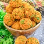 Curried Carrot Baked Falafel in bowl with cilantro