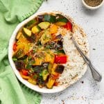 a bowl of ratatouille and rice