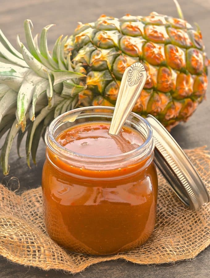 You will love this quick & easy, super tangy, sweet & spicy Garlic Pineapple Sauce. Great for stir fries, rice bowls, as a marinade or as a dipping sauce.