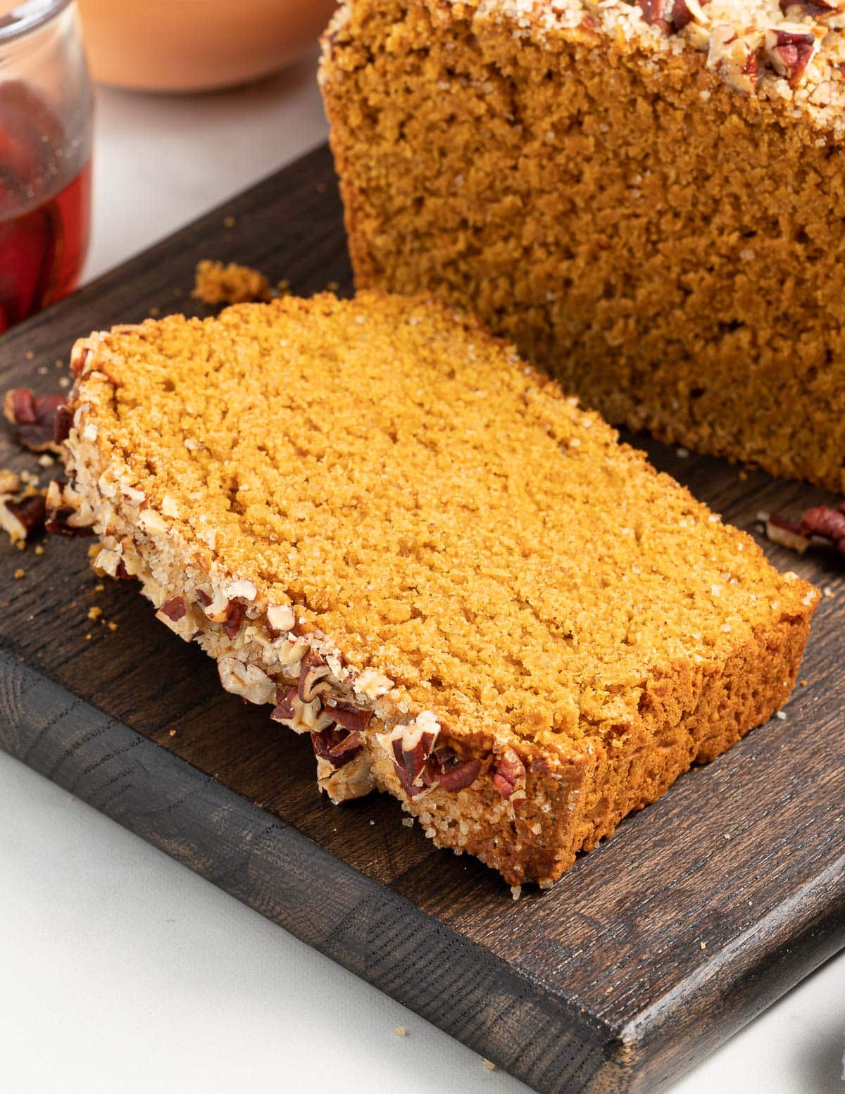 a slice of gluten-free sweet potato bread