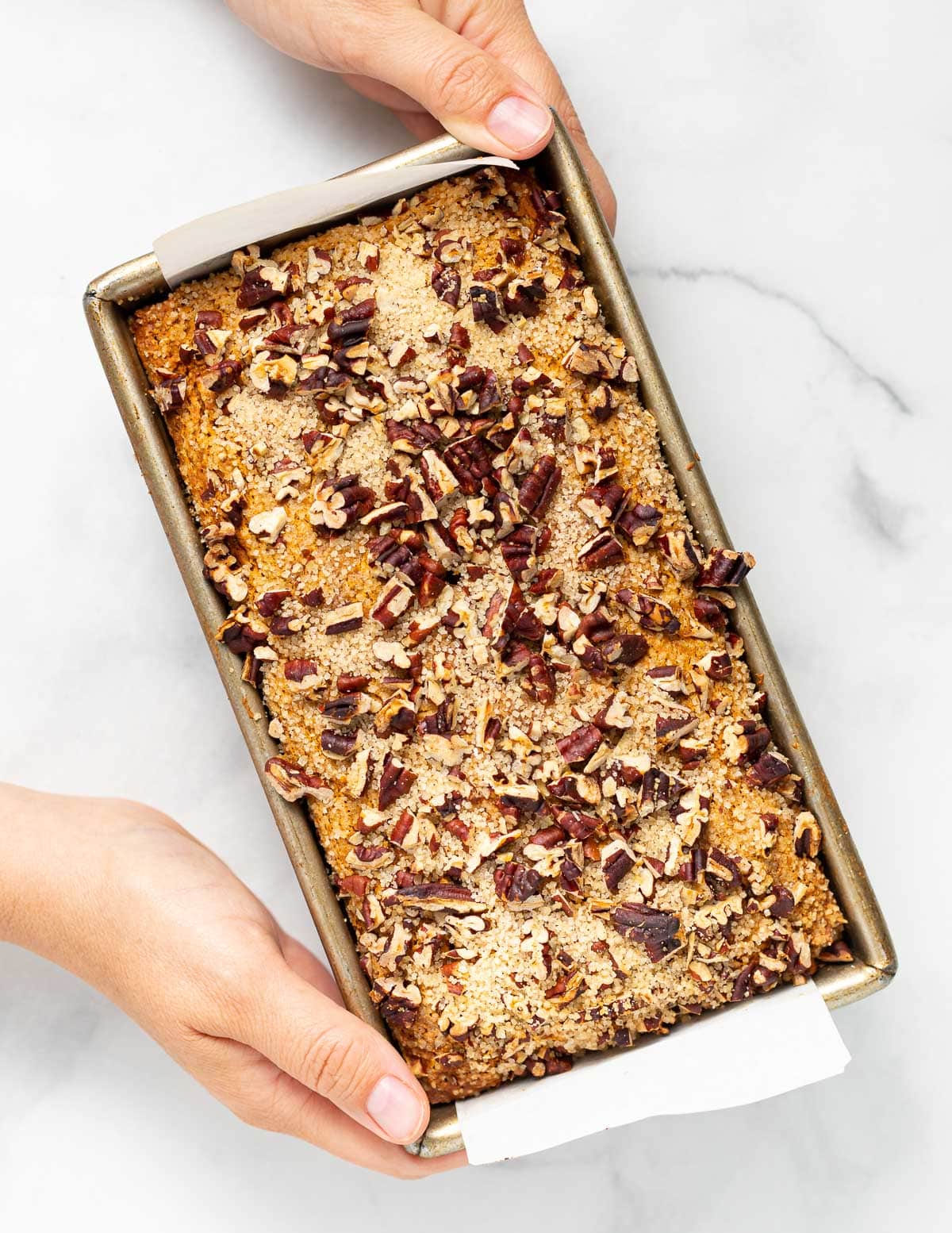 a cooked quick bread in a pan