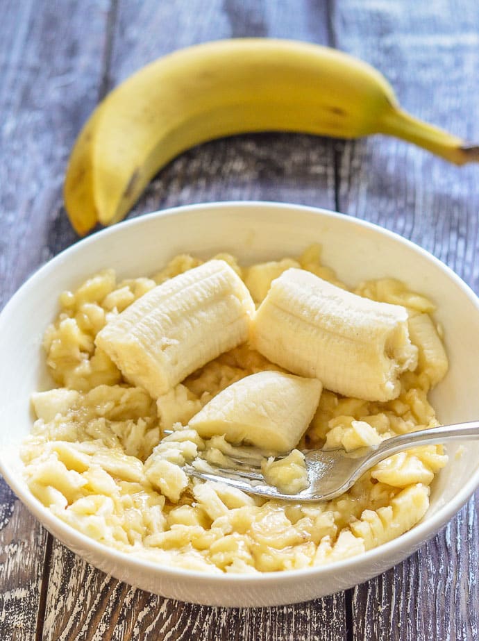 Mashing bananas for adding to my Healthy Chocolate Instant Pot Steel Cut Oats