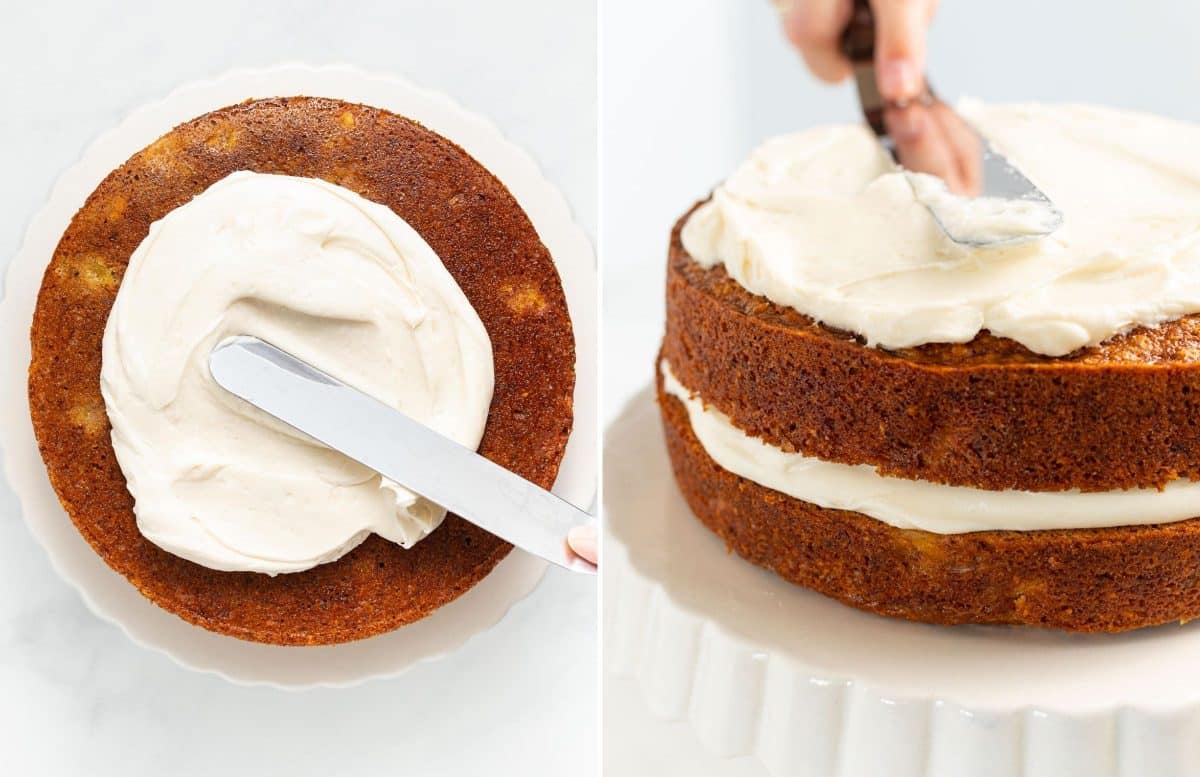 a sponge cake being frosted