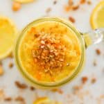 This banana-free, Luscious Lemon Cheesecake Smoothie is the most decadent smoothie I have ever tasted. It is like dessert in a glass & tastes just like lemon cheesecake in thick, amazingly delicious, liquid form. It also happens to be super healthy!