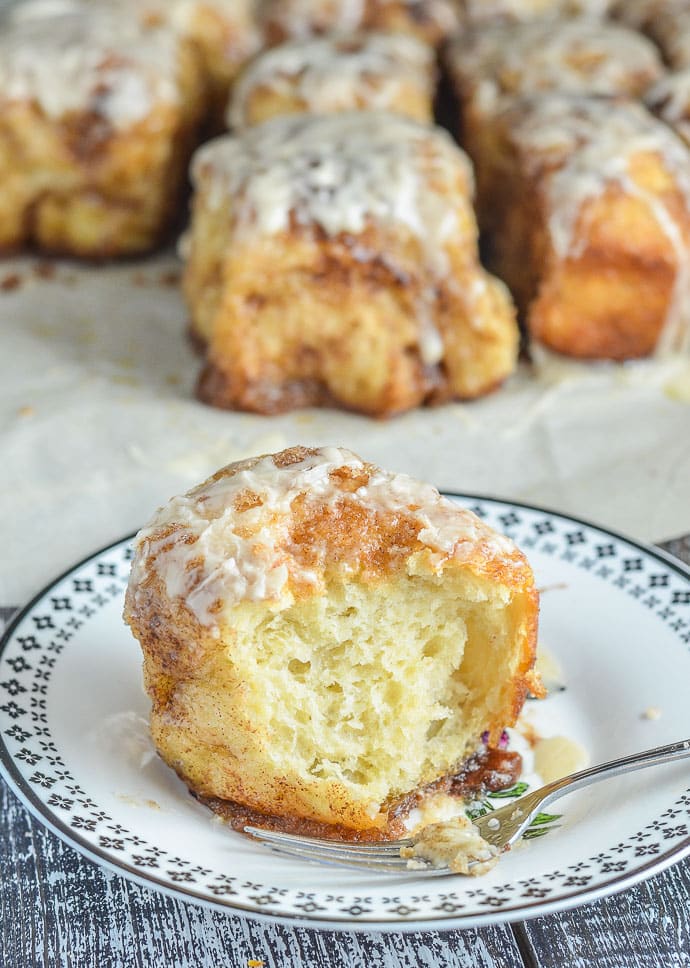 A piece of No Knead Cinnamon Pull Apart Bread on a plate.