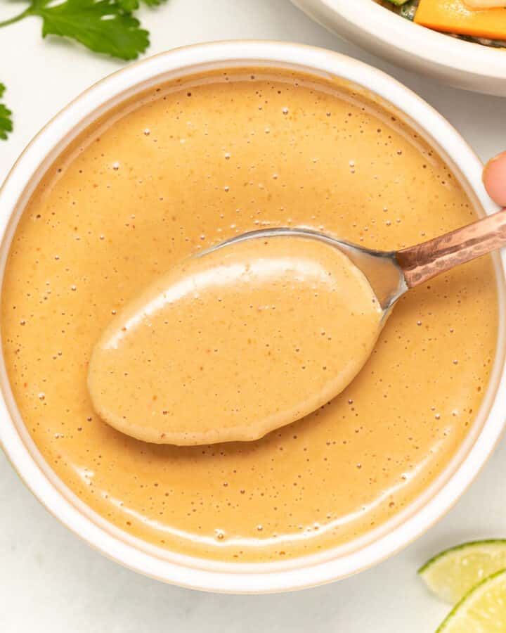 peanut sauce on a spoon