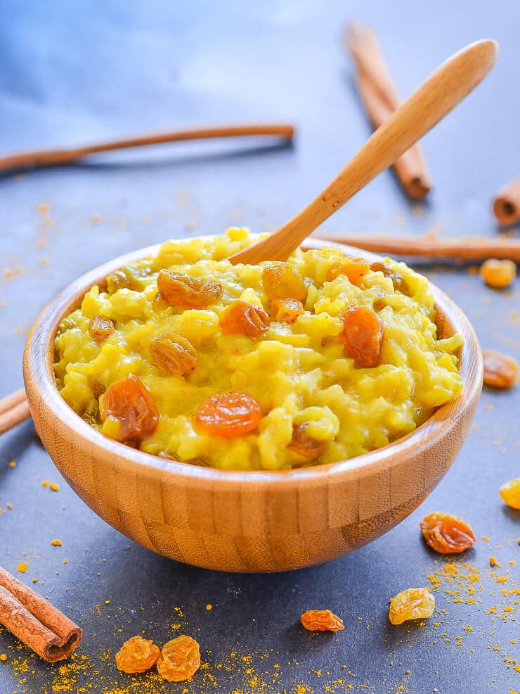 Fragrant, rich & deliciously creamy Slow Cooker Rice Pudding with Turmeric & Cinnamon. It's like golden milk but in dessert form & it will soothe & warm you right through to the soul! (If you don't have a slow cooker you can make it on the stove top instead).