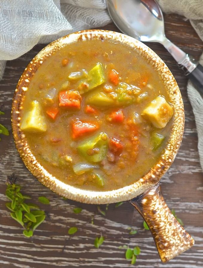 Healthy doesn't get any easier than this cozy Slow Cooker Spicy Lentil Soup. Throw it all in. Forget about it. No fuss. Super easy. Super nutritious. Super tasty.