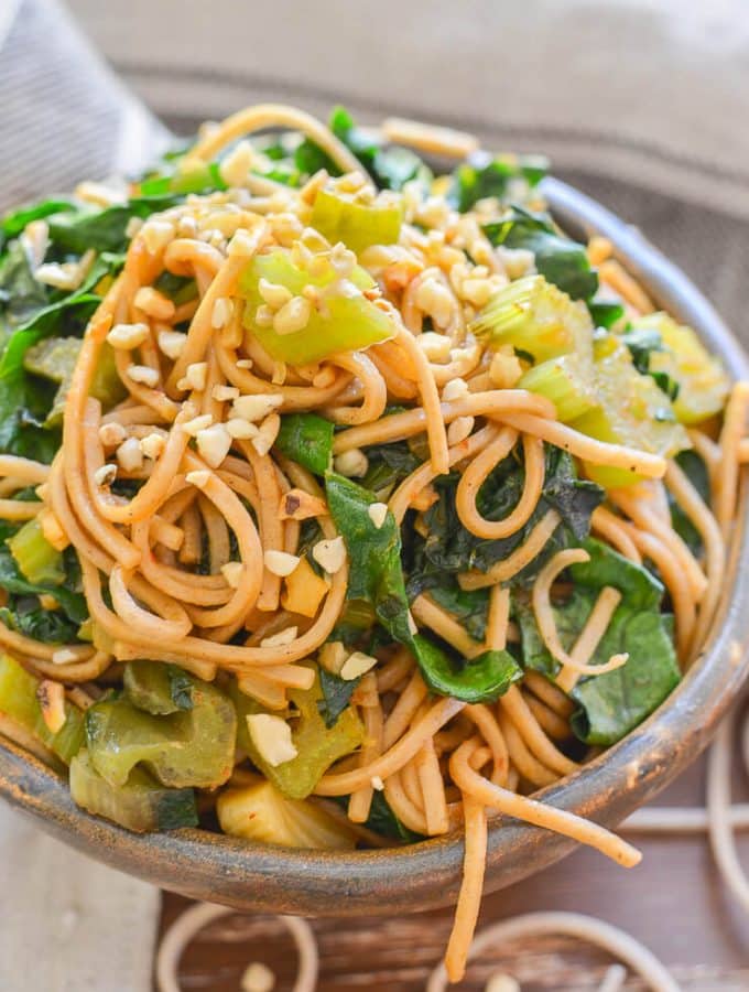 This Swiss Chard Soba Noodle Stir Fry is super quick & easy to make & is tossed with the most delicious sweet, savoury & spicy maple, tamari 'instant' sauce!