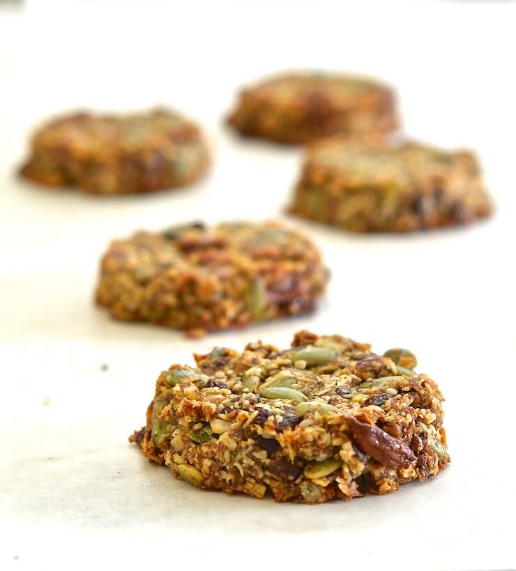 These Super Seedy Power Cookies are super seedy, super nutty & super healthy. They are naturally sweetened & contain no grains or gluten. Perfect for on the go breakfasts or snacks!