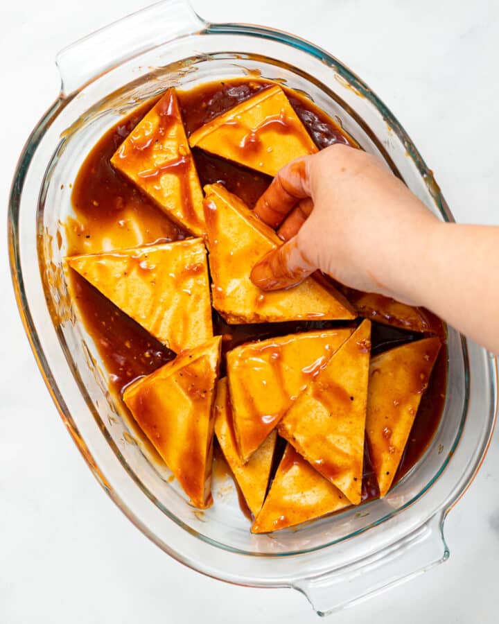 tofu triangles in marinade