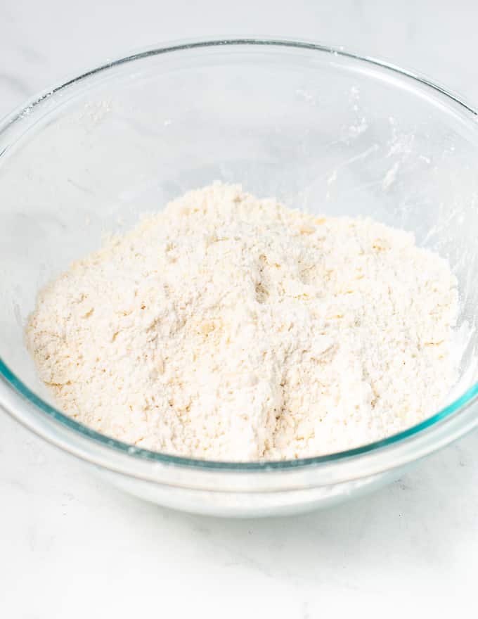 vegan butter and flour in a bowl for making vegan banana scones