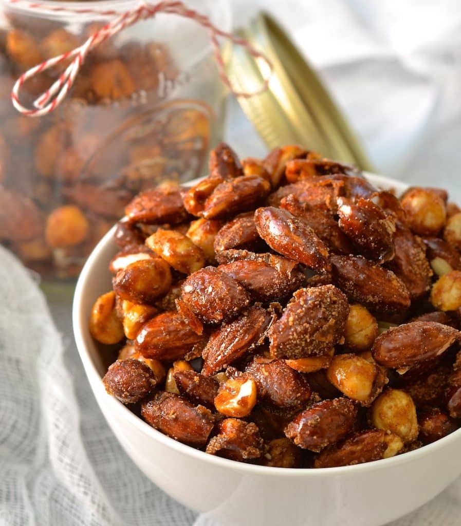 Perfectly sweet & spicy, chewy & crunchy vegan candied nuts. Make a double batch because everybody will go nuts for these!