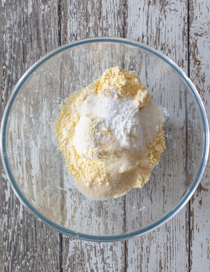 A bowl of the dry ingredients for making Vegan Gluten Free Pancakes 