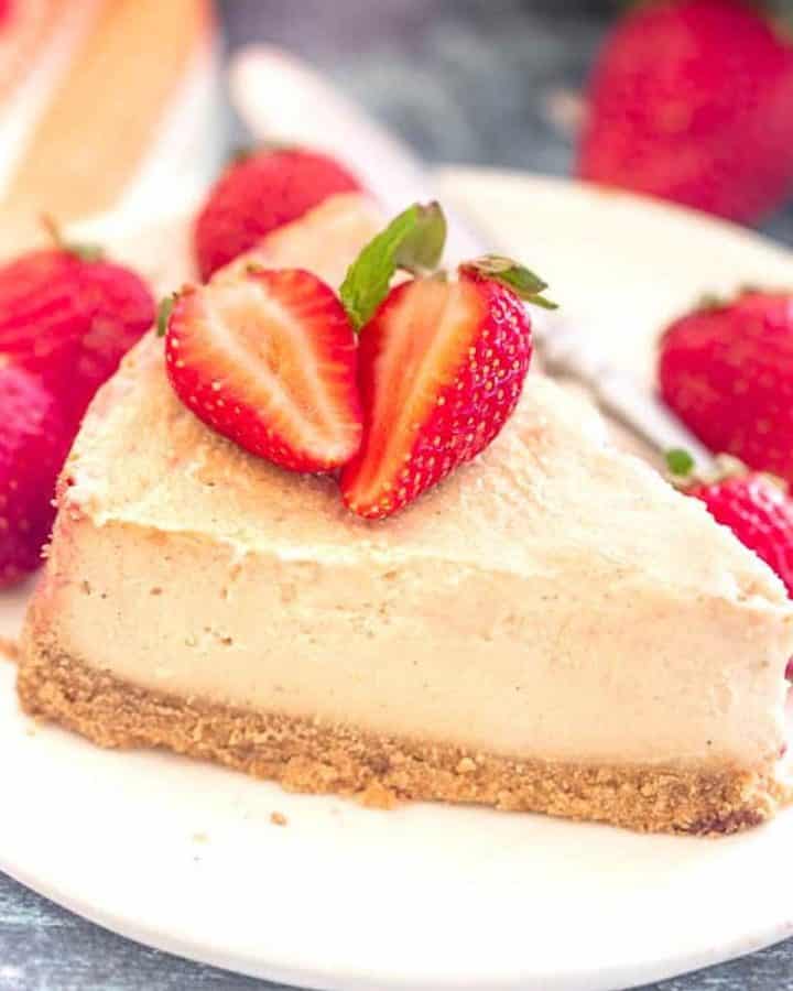 a slice of vegan cheesecake