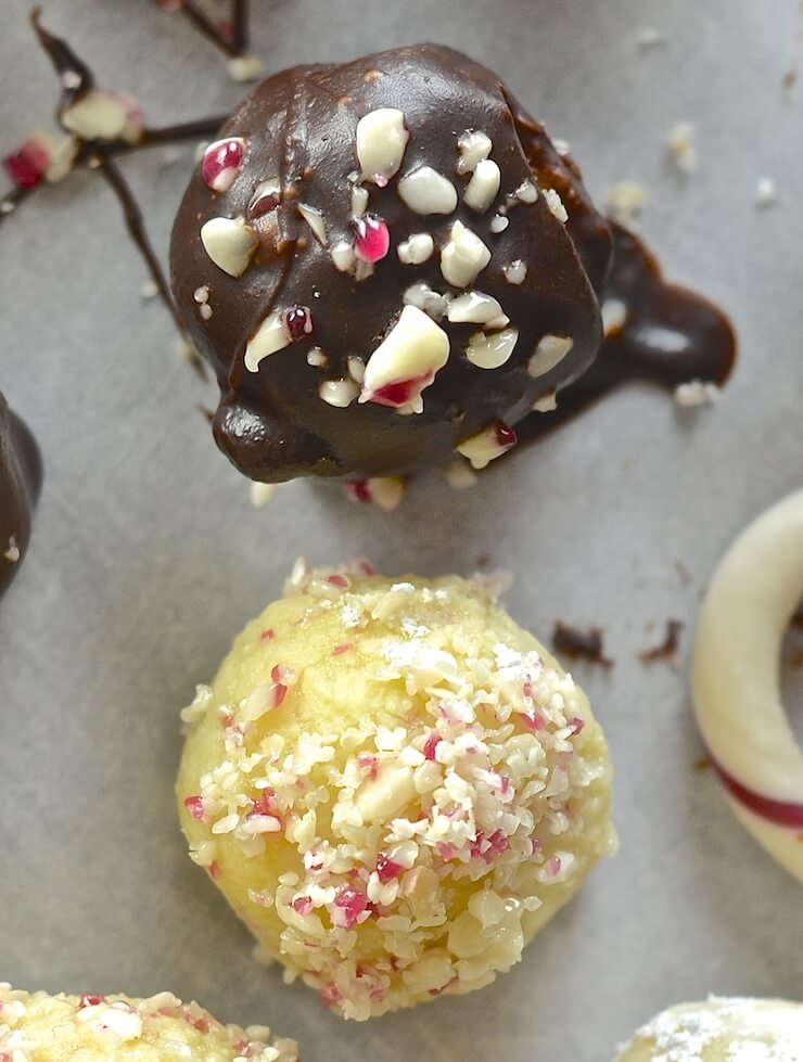 These festive Vegan Candy Cane White Chocolate Truffles are meltingly rich, sweet, creamy & indulgent. Total and utter decadence with minimal effort. A chocoholics dream!