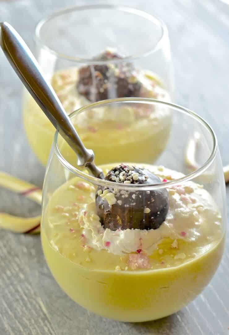 Creamy, sweet & indulgently rich White Chocolate Peppermint Pudding. Quick & easy to make but seriously impressive & easily made festive with the addition of some crushed candy canes!