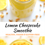 This banana-free, Luscious Lemon Cheesecake Smoothie is the most decadent smoothie I have ever tasted. It is like dessert in a glass & tastes just like lemon cheesecake in thick, amazingly delicious, liquid form. It also happens to be super healthy!